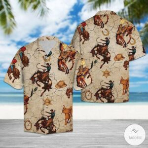 Wild West American Cowboy Brown Unisex Hawaiian Shirts  - Thelegend59