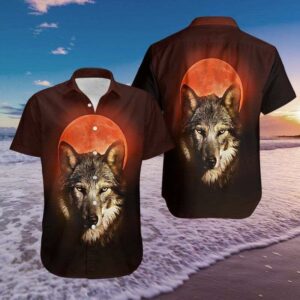 Wolf And Red Moon Hawaiian Shirt  - Thelegend59