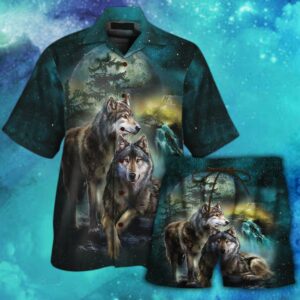 Wolf Beautiful Night Hawaiian Shirt Set  - Thelegend59