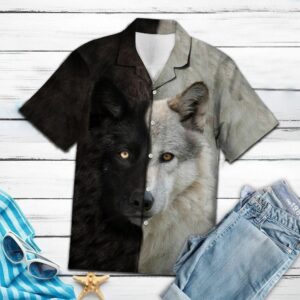 Wolf Black White Awesome Design Hawaiian Shirt  - Thelegend59