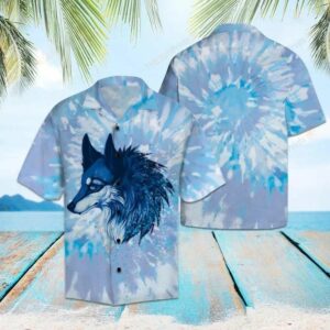 Wolf Tie Dye Blue Unique Design Hawaiian Shirt  - Thelegend59