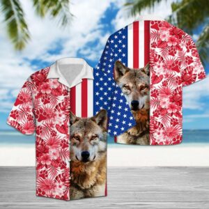 Wolf Usa Tropical Red Blue Awesome Design Hawaiian Shirt  - Thelegend59
