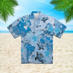 World Map Sea Turtles Hawaiian Shirt  - Thelegend59