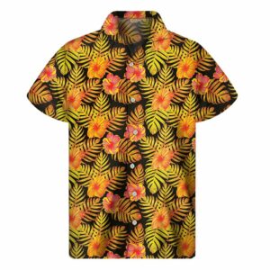Yellow Hawaiian Tropical Pattern Print Men'S Short Sleeve Hawaiian Shirts  - Thelegend59