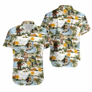Yellow Hibicus Bigfoot Summer Style Hawaiian Aloha Hawaiian Shirtss  - Thelegend59