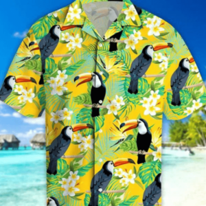 Yellow Parrots Hibiscus Tropical Hawaiian Aloha Hawaiian Shirts  - Thelegend59