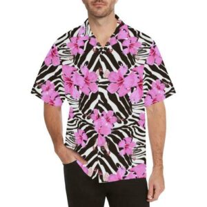 Zebra Pink Hibiscus Hawaiian Shirt  - Thelegend59