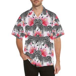 Zebra Red Hibiscus Pattern Men'S All Over Print Hawaiian Shirt  - Thelegend59